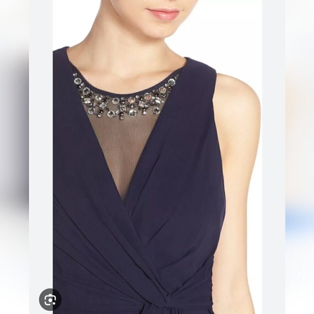 ELIZA J | Embellished Chiffon Fit & Flare Gown Dress EJ6M1353 Navy Blue sz 6 - Picture 2 of 6